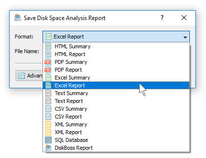 Save Excel Disk Space Analysis Report
