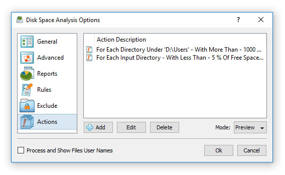 Conditional Disk Space Analysis Actions