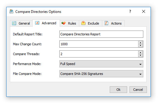 Compare Directories Advanced Options