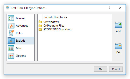 Real-Time File Synchronization Exclude Directories