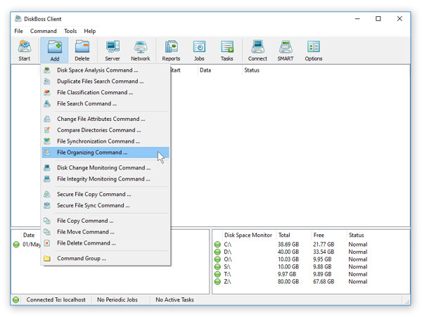 DiskBoss Server Add File Organizing Command