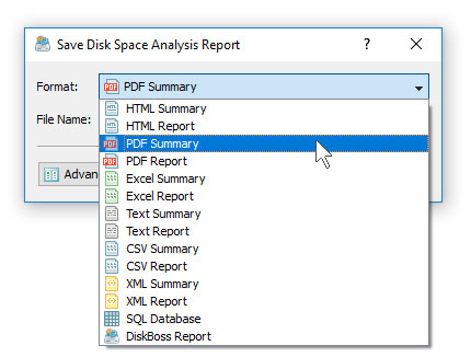 Save PDF Disk Space Analysis Report