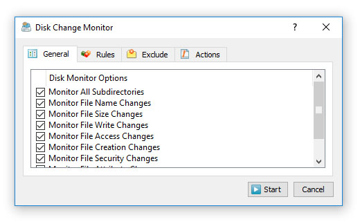 DiskBoss Disk Change Monitor Options