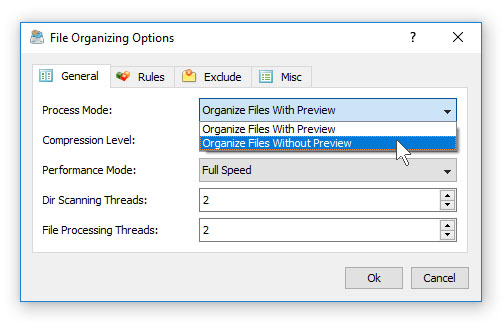 File Organizing Command Preview Modes