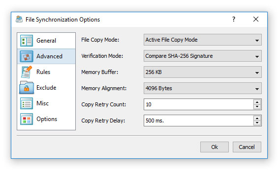 File Synchronization Advanced Options