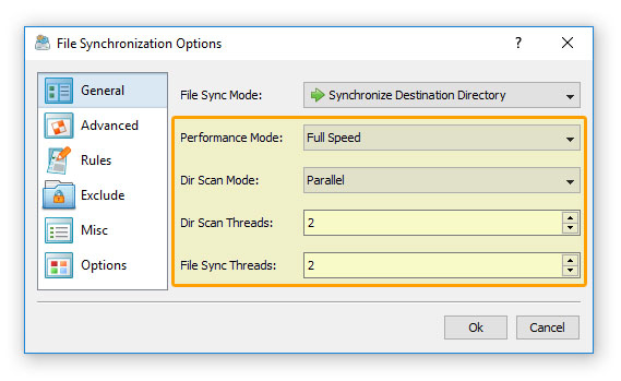 File Synchronization Performance Tuning Options