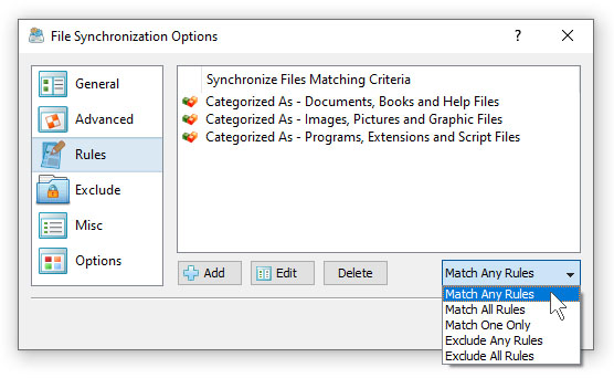 File Synchronization Rules File Types